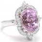8.15 Carats NATURAL KUNZITE and DIAMOND 14K Solid White Gold Ring