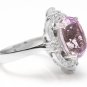 8.15 Carats NATURAL KUNZITE and DIAMOND 14K Solid White Gold Ring