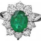 3.65Ct Natural Emerald & Diamond 14K Solid White Gold Ring