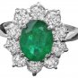 3.65Ct Natural Emerald & Diamond 14K Solid White Gold Ring