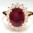 6.70 Carats Red Ruby and Natural Diamond 14K Solid White Gold Ring