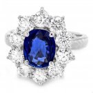 3.60Ct Natural Blue Sapphire & Diamond 14K Solid White Gold Ring