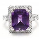 6.05 Carats Natural Amethyst and Diamond 14K Solid White Gold Ring