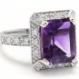 6.05 Carats Natural Amethyst and Diamond 14K Solid White Gold Ring