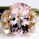12.00 Carats Natural Morganite and Diamond 14K Solid Yellow Gold Ring