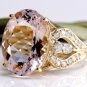 12.00 Carats Natural Morganite and Diamond 14K Solid Yellow Gold Ring