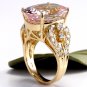 12.00 Carats Natural Morganite and Diamond 14K Solid Yellow Gold Ring