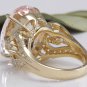 12.00 Carats Natural Morganite and Diamond 14K Solid Yellow Gold Ring