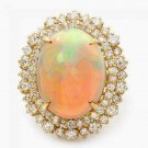 12.50Ct Natural Ethiopian Opal and Diamond 14K Solid Yellow Gold Ring