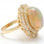 12.50Ct Natural Ethiopian Opal and Diamond 14K Solid Yellow Gold Ring