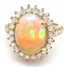 6.05Ct Natural Ethiopian Opal and Diamond 14K Solid Yellow Gold Ring