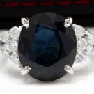 10.70Ct Natural Blue Sapphire & Diamond 14K White Solid Gold Ring