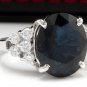 10.70Ct Natural Blue Sapphire & Diamond 14K White Solid Gold Ring