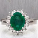 2.70 Carats Natural Emerald & Diamond 14K Solid White Gold Ring