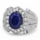 4.60Ct Natural Diamond & Sapphire 14K Solid White Gold Men's Ring