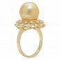 Splendid Natural South Sea Pearl and Diamond 14K Solid Yellow Gold Ring