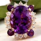 16.85 Carats Natural Amethyst and Diamond 14K Solid Yellow Gold Ring