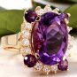 16.85 Carats Natural Amethyst and Diamond 14K Solid Yellow Gold Ring