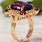 16.85 Carats Natural Amethyst and Diamond 14K Solid Yellow Gold Ring