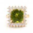5.50 Carats NATURAL PERIDOT and DIAMOND 14K Solid Yellow Gold Ring