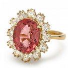 6.10 Carats Natural Tourmaline and Diamond 14K Solid Yellow Gold Ring