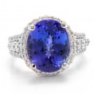13.00 Carats NATURAL TANZANITE and DIAMOND 14K Solid White Gold Ring