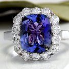 5.65 Carats NATURAL TANZANITE and DIAMOND 14K Solid White Gold Ring