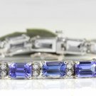 Estate 12.45Ct Natural Tanzanite and Diamond 14K Solid White Gold Bracelet