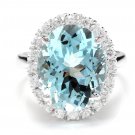 9.35 Carats NATURAL AQUAMARINE and DIAMOND 14K Solid White Gold Ring