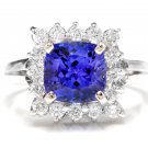 3.10 Carats NATURAL TANZANITE and DIAMOND 14K Solid White Gold Ring