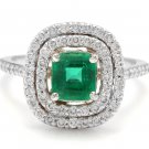 2.00Ct Natural Emerald & Diamond 14K Solid White Gold Ring