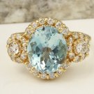 4.50Ct Natural Aquamarine and Diamond 14K Solid Yellow Gold Ring