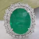 11.80Ct NATURAL EMERALD & DIAMOND 18K Solid White Gold Ring