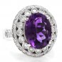 7.20 Carats Natural Amethyst and Diamond 14K Solid White Gold Ring