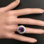 7.20 Carats Natural Amethyst and Diamond 14K Solid White Gold Ring