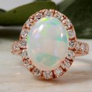 6.00Ct Natural Ethiopian Opal and Diamond 14K Solid Rose Gold Ring