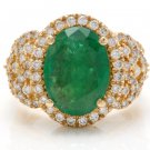 7.30 Carats Natural Emerald & Diamond 14K Solid Yellow Gold Ring