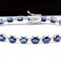 16.24Ct Natural Blue Sapphire and Diamond 14K Solid White Gold Bracelet