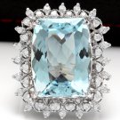 14.80 Carats NATURAL AQUAMARINE and DIAMOND 14K Solid White Gold Ring