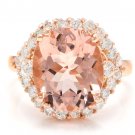 6.75 Carats Natural Morganite and Diamond 18K Solid Rose Gold Ring
