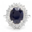 8.80Ct Natural Blue Sapphire & Diamond 14K White Solid Gold Ring