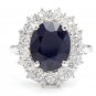 8.80Ct Natural Blue Sapphire & Diamond 14K White Solid Gold Ring