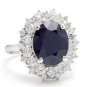 8.80Ct Natural Blue Sapphire & Diamond 14K White Solid Gold Ring