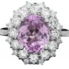 6.30 Carats NATURAL KUNZITE and DIAMOND 14K Solid White Gold Ring
