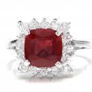 4.40 Carats Red Ruby and Natural Diamond 14K Solid White Gold Ring