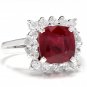 4.40 Carats Red Ruby and Natural Diamond 14K Solid White Gold Ring