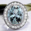6.90 Carats NATURAL AQUAMARINE and DIAMOND 14K Solid White Gold Ring