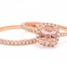 1.40 Carats Natural Morganite and Diamond 14K Solid Rose Matching Rings
