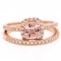 1.40 Carats Natural Morganite and Diamond 14K Solid Rose Matching Rings