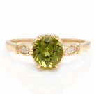 1.58 Carats Natural Peridot and Diamond 14K Solid Yellow Gold Ring